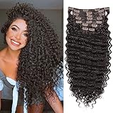 MEEPO Dark Brown Curly Clip In Hair Extension For Black Women Natural Thick Deep Wave Hair Extension Clips Synthetic Long 24 inch hair extensions clip in Hairpiece (2#(Pack of 7))