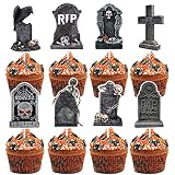 48Pcs Tombstone Cupcake Toppers Halloween Food Picks Halloween Cupcake Decorations Skeleton Cupcake