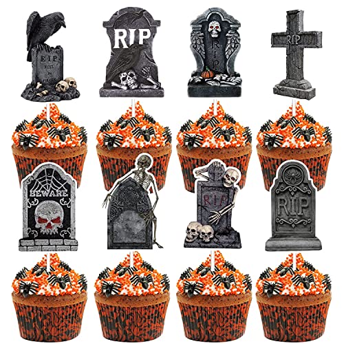 48Pcs Tombstone Cupcake Toppers Halloween Food Picks Halloween Cupcake Decorations Skeleton Cupcake Toppers Halloween Cupcake Toppers Hocus Pocus Cupcake Topper Decorations #TOP28