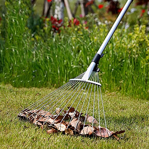 Verstellbarer Laubbesen Aus Metall - 15 Zinken, Mit Kehrschaufel, 172 Cm Griff