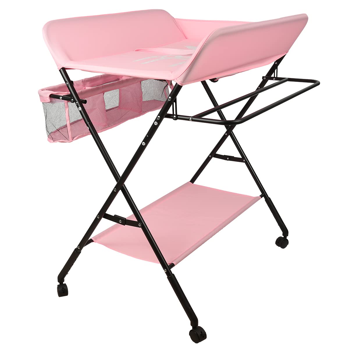 Mesa cambiador plegable, mesa de pañales para cambio de bebé, mesa de cambio de bebé, cuidado para recién nacidos móvil (80 x 66 x 98 cm, azul oscuro)