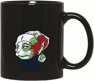 Christmas Gift for Cat Lovers Meowy Christmas Santa Hat Cat Design 11oz 15oz Black Coffee Mug