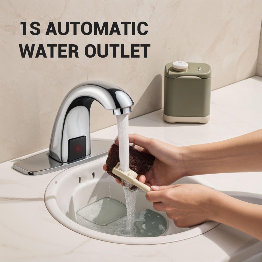 Grifo de baño sin contacto con sensor de movimiento automático, con placa de cubierta de agujero y mezclador de temperatura, grifo inteligente activado por movimiento, grifo comercial, fregadero