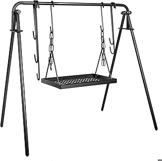 Marada Swing Grill Campfire Cooking Stand Campfire Grill BBQ Carbon Steel with Hooks for Campfire & Outdoor Picnic Cookware Party & Dutch Oven Adjustable Height Black (39" )