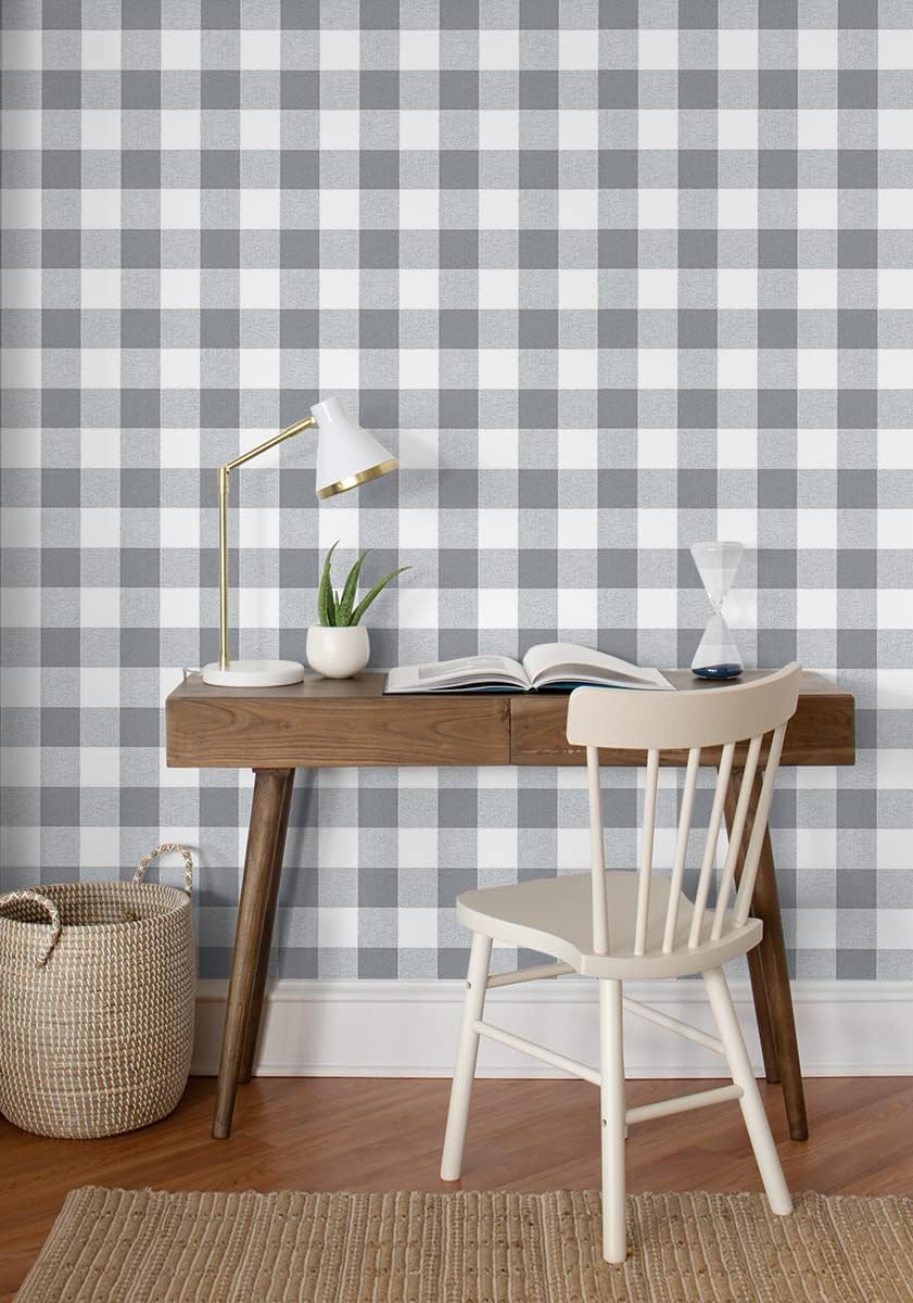 NextWall Picnic Plaid Peel and Stick Wallpaper (Gray & White)