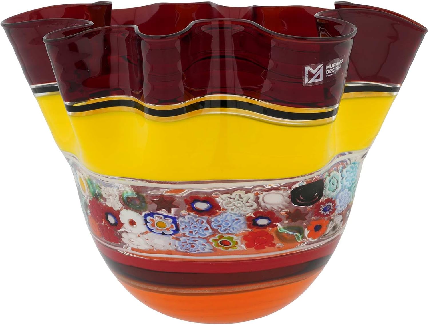 Glass Of Venice Murano Glass Primavera Millefiori Fazzoletto Bowl - Red