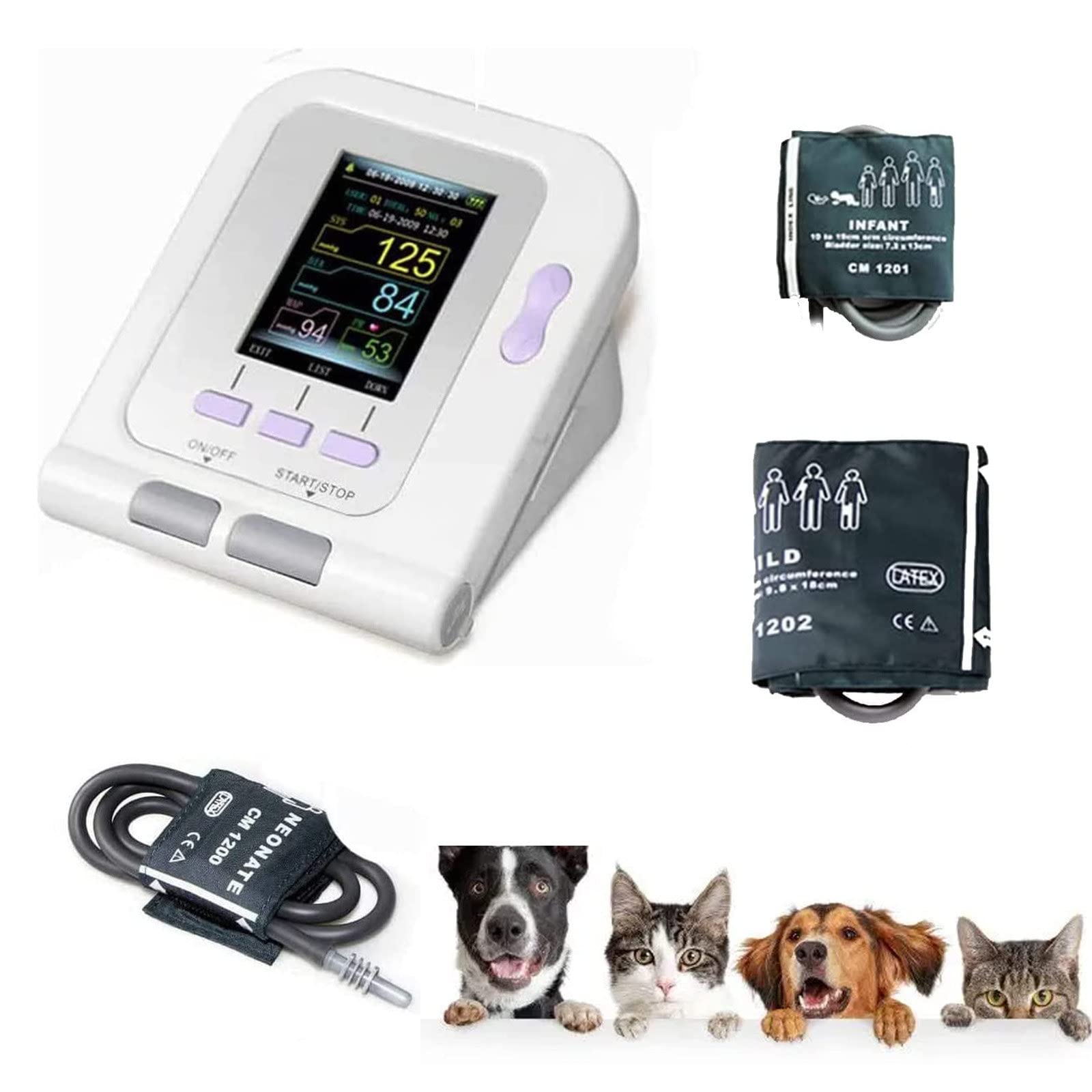 Veterinary Electronic Sphygmomanom, Digital Veterinary Blood Pressure Monitor 3 Cuffs 6-11CM 10-19CM 18-26 CM, Veterinary Equipment for Dog Cat Pets Animals
