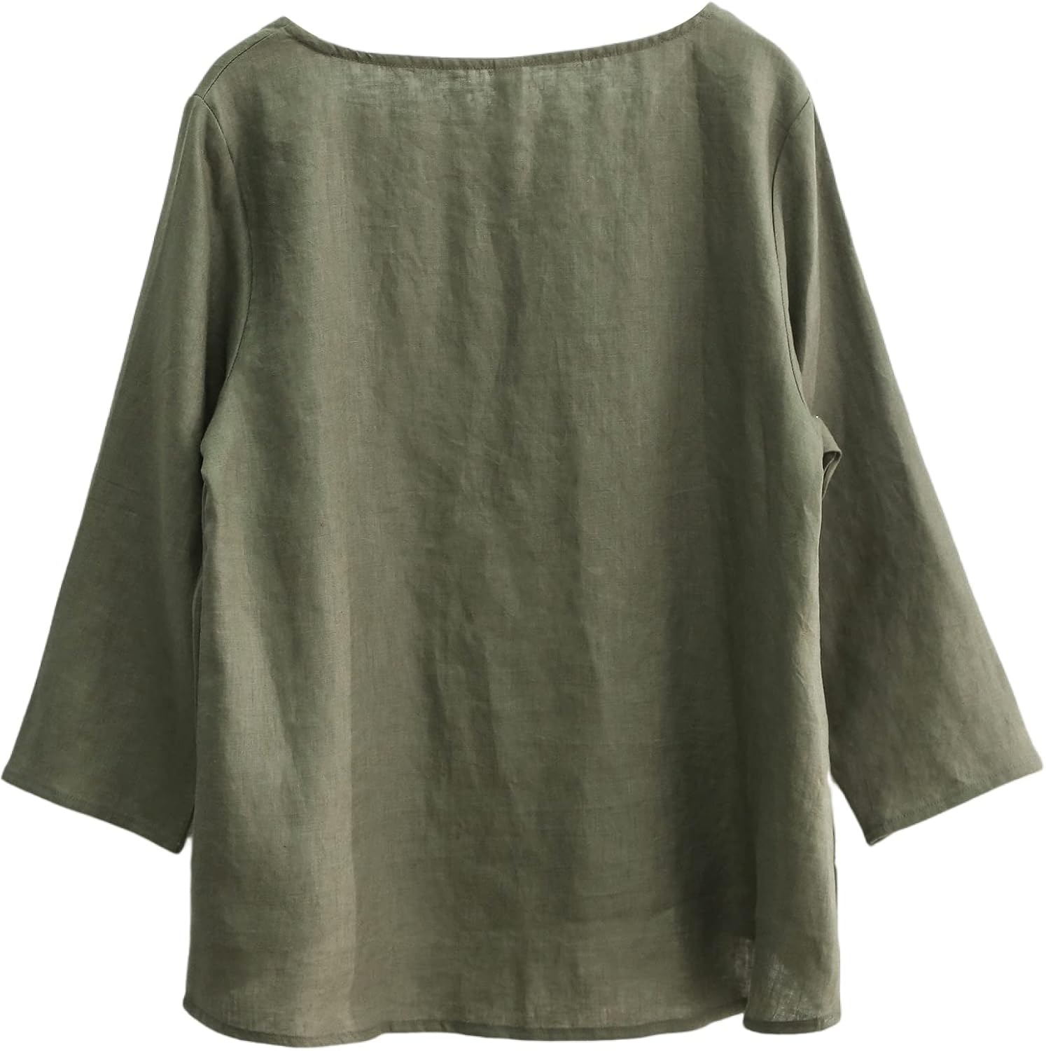 Amazhiyu Women's Linen 3/4 Sleeve Blouse Crew Neck Summer Casual Tops Loose Fit - Image 2