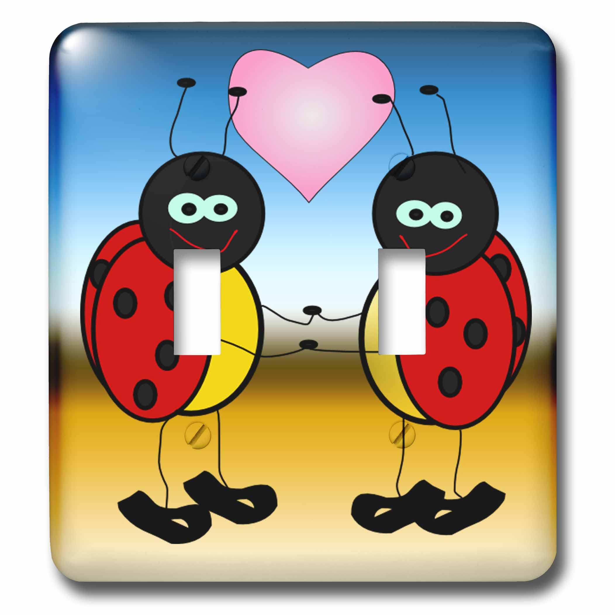 Interrupteur à bascule double 3dRose LSP_76732_2 au motif ludique Lady Bugs in Love Cartoon