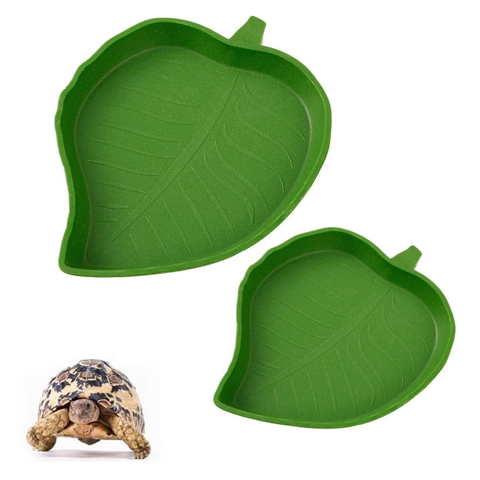 2 Sizes Reptile Food Water Plate Bowl,Leaf Shape Crawl Pet Food Water Feeder,Drinking Eating and Feeding Dishes for Tortoises Corn Snake Gecko Lizards Frog Chameleon (2 Pack)