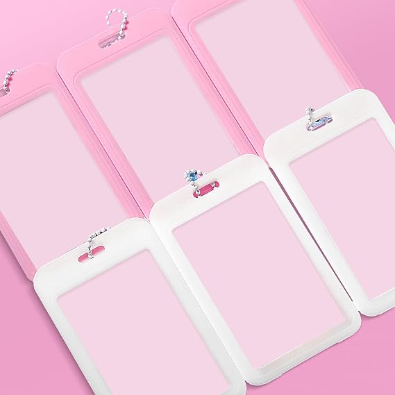 6 Pcs Kpop Photocard Holder 2.1 x 3.3 Inch Kpop Cardholder Plastic Cover Holder Korean Decorative Stickers with Keychain