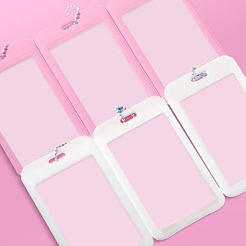 6 Pcs Kpop Photocard Holder 2.1 x 3.3 Inch Kpop Cardholder Plastic Cover Holder Korean Decorative Stickers with Keychain
