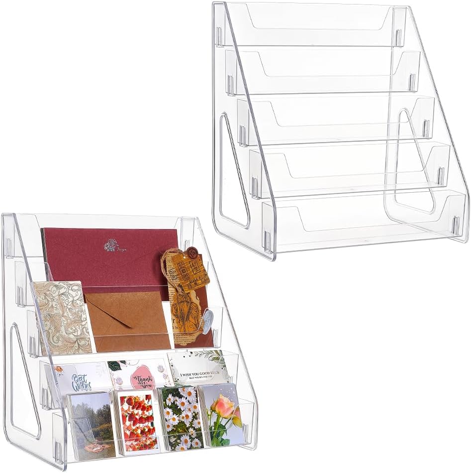 UNICRAFTALE 2Pcs 5 Tier Acrylic Greeting Card Display Stand Upgraded Trading Card Rack Storage Clear Cards Organizer Holders Square Trading Cards Sports Displays Case for Handicrafts Collection