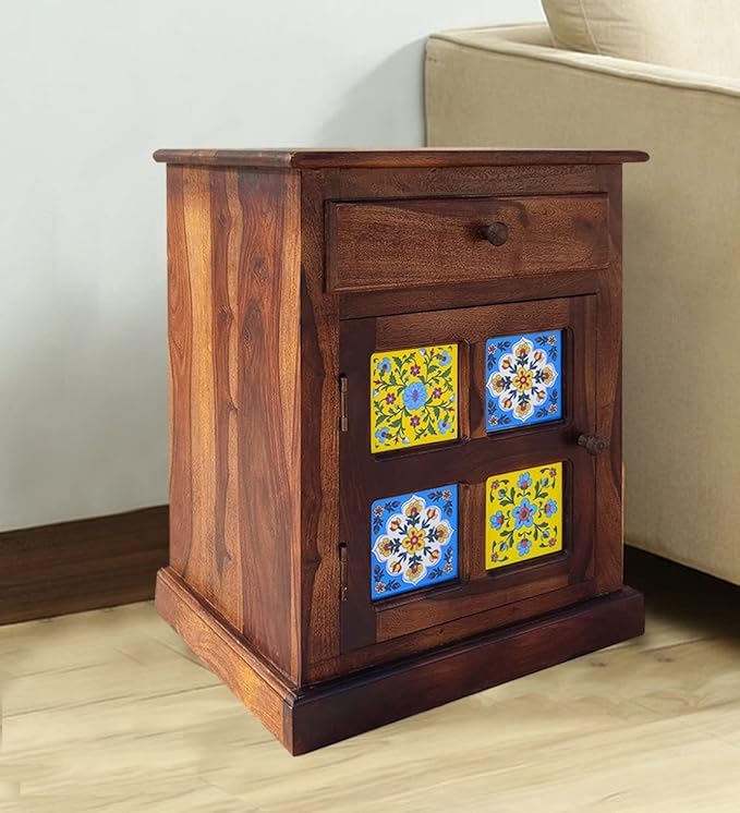 Woodkoof Solid Sheesham Wood Bed Side Table Wooden Side Table with One Drawer and One Shelves