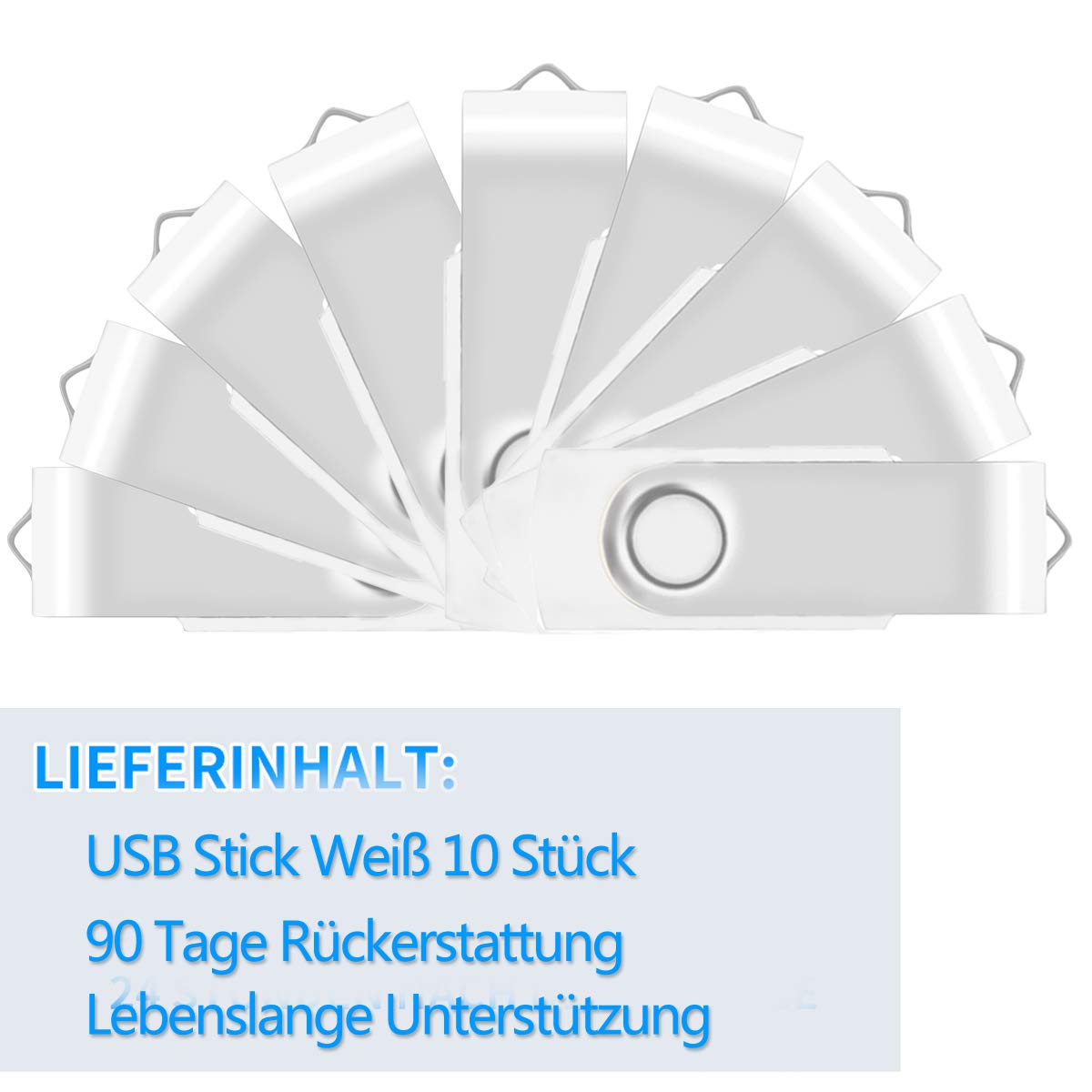 AreTop, confezione da 10 chiavette USB 2.0 dal design girevole, Flash Drive bianco bianco 32 GB