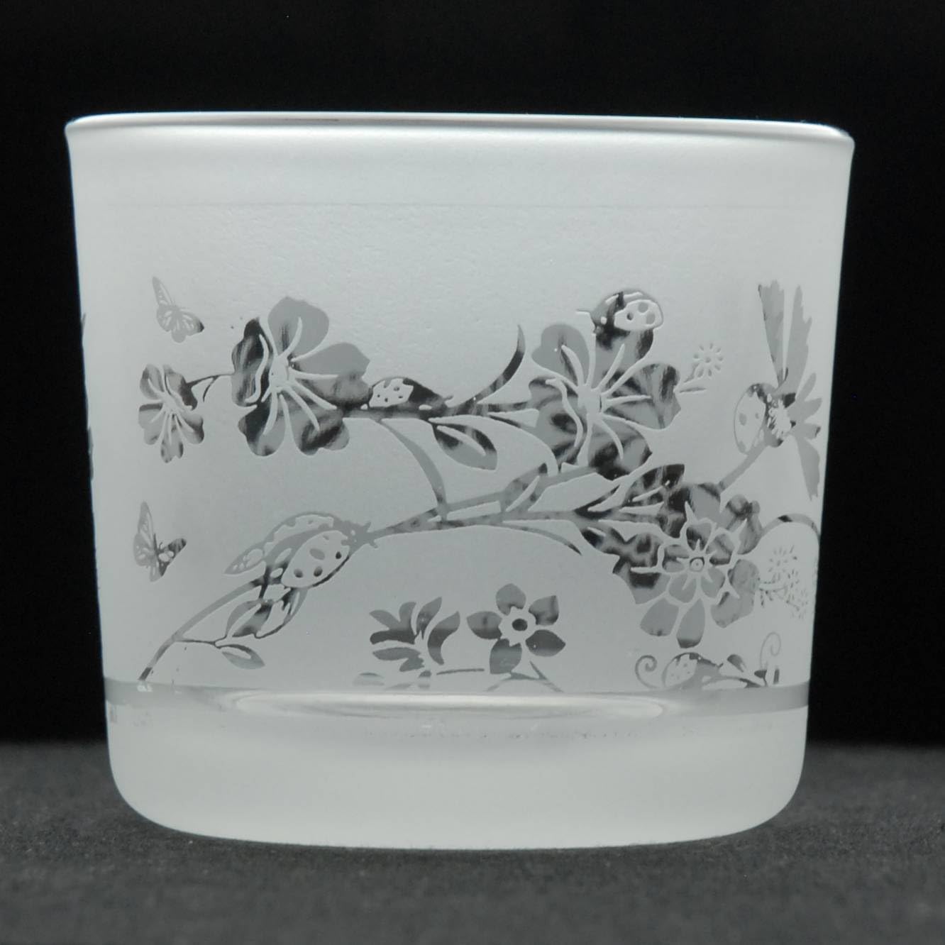 Animo Glass Votive Tea Light Candle Holder, Frosted Etched Glass Holders with Ladybird Design Clear Tealight Candle Holder for Birthday Gift, Woodland Home Decor Ladybird