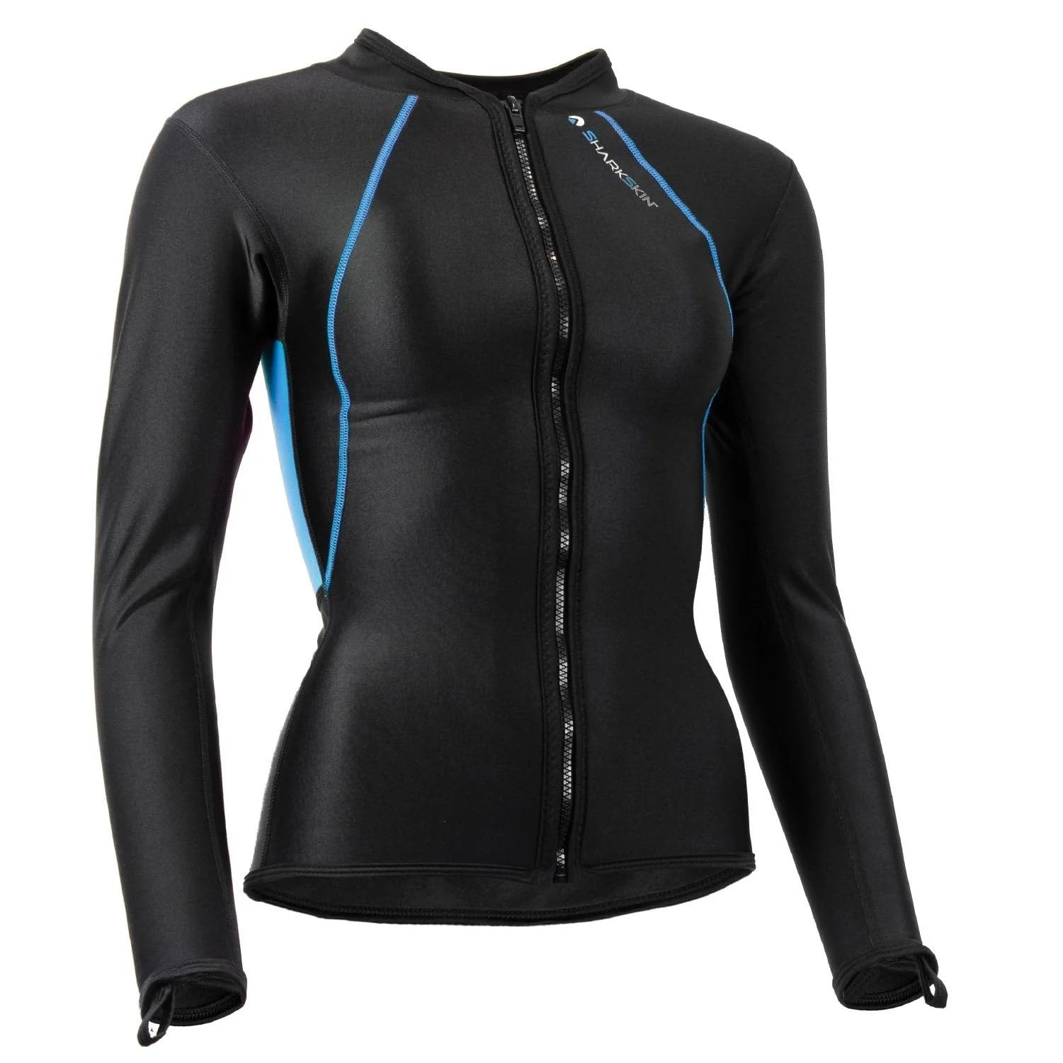 Sharkskin Women's Chillproof Long Sleeve Full Zip Top, Black/Blue, 8