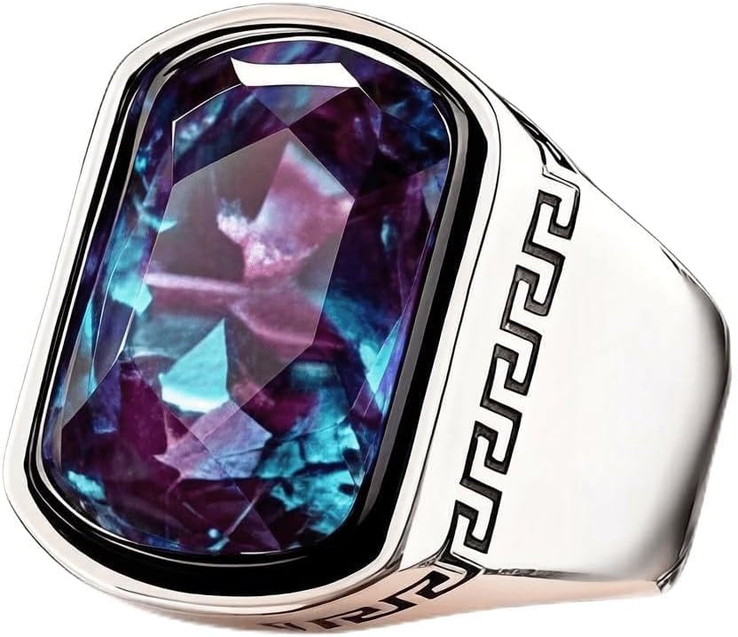 Sterling Silver Sapphire Signet Men's Ring Square Genuine Sapphire Ring Handcrafted Vintage Textured Band Groom Jewelry Engagement Wedding Christmas Gift for Husband