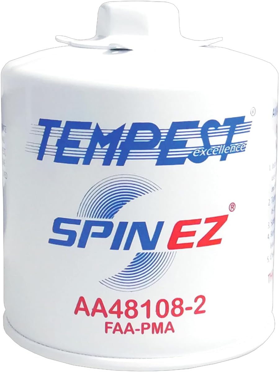 Tempest AA48108-2 Aviation Spin-On Oil Filter – FAA8130-3 Full Traceability, Easy‑Remove Seal, SPIN EZ Coating, Aerocore High Capacity, FAA‑PMA Certified.