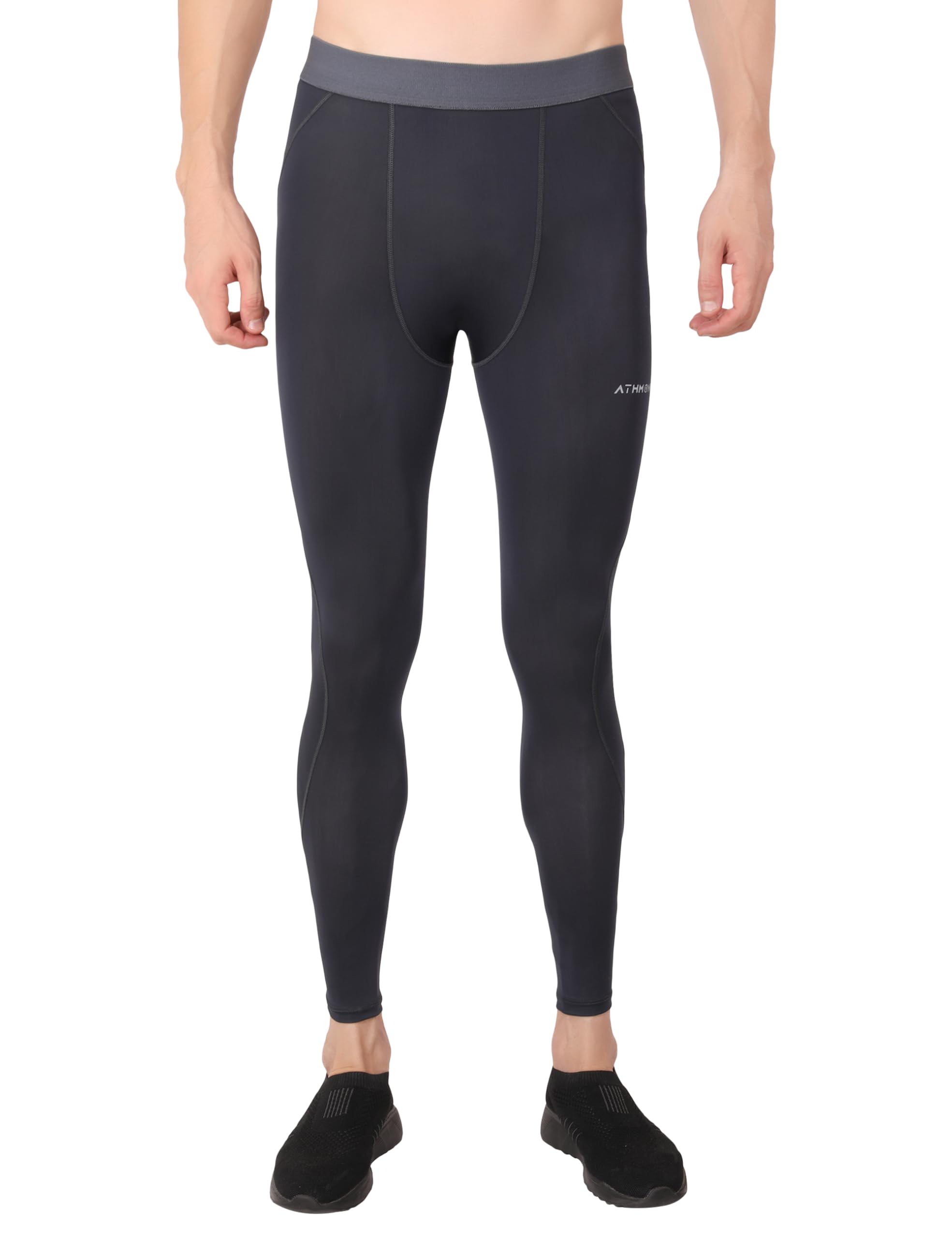 Compression Nylon Lycra Lower Leggings Tights Yoga Pants for Men Boys - Workout Gym Exercise Running Cycling Training - Full Leg Sleeves - Cold Weather Sports Inner - Skinny Fit