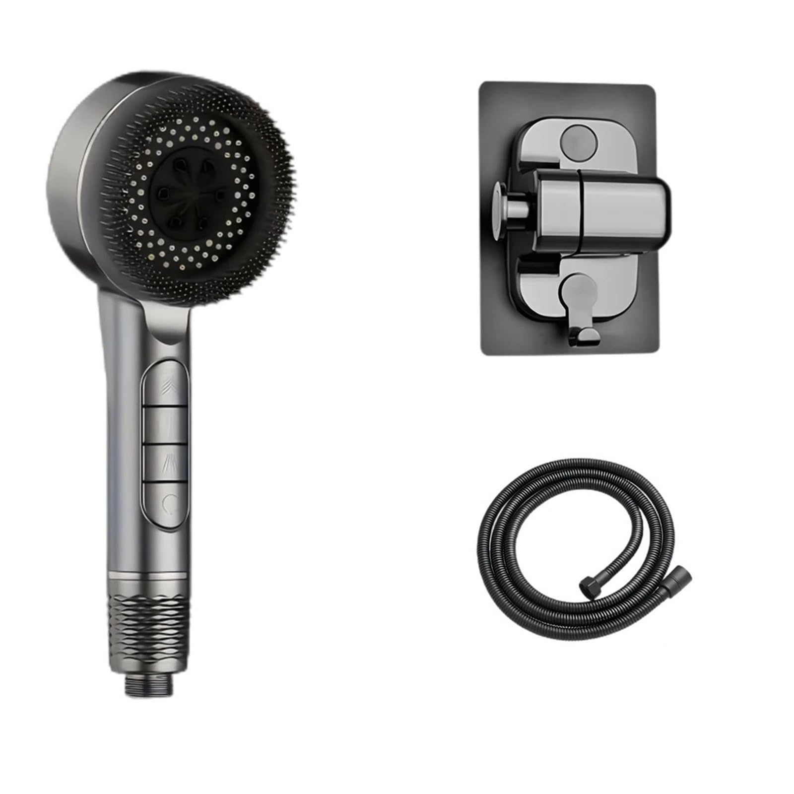 Pomme de douche haute pression grise filtrante avec brosse en silicone