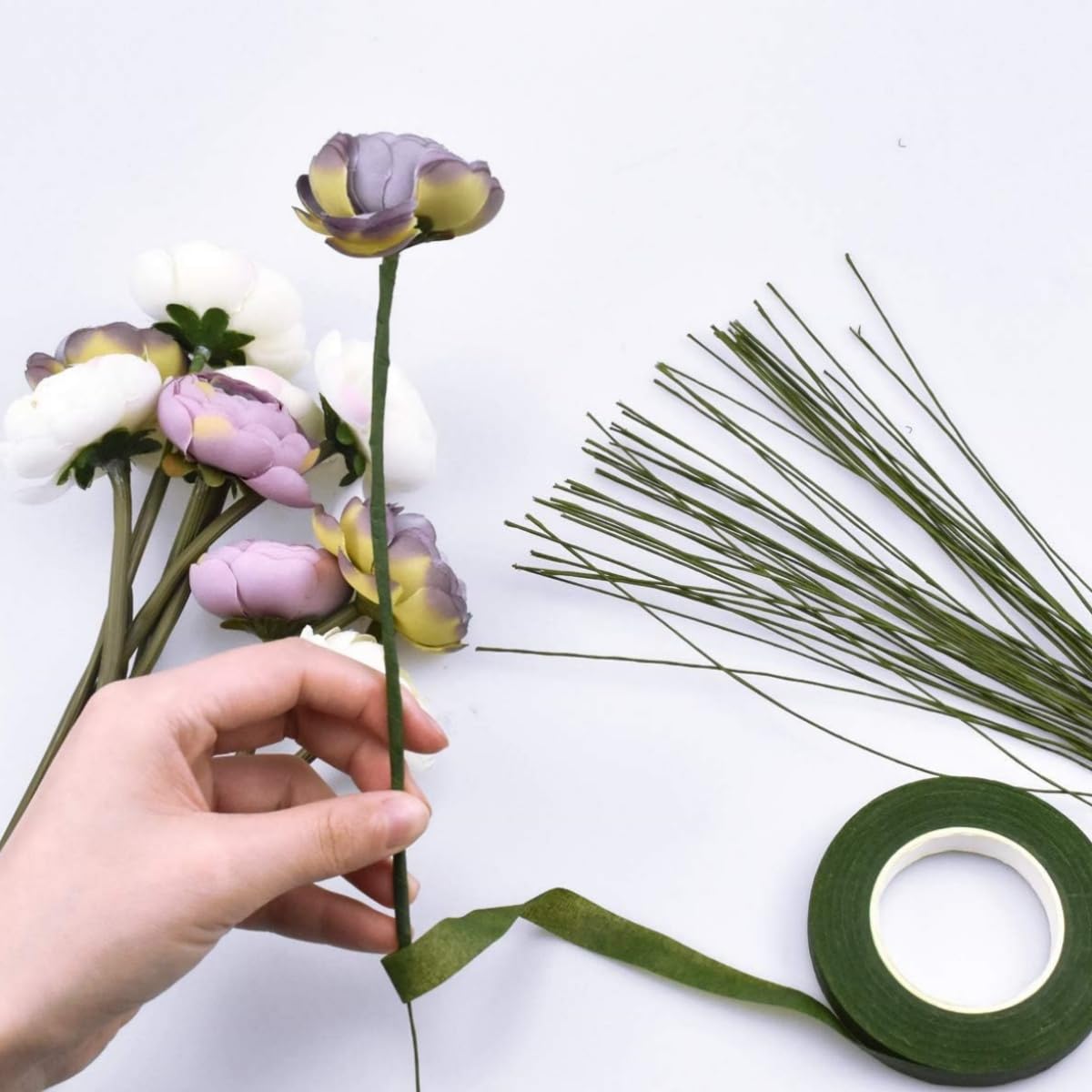 Nastro Floreale Verde Per Bouquet - 2 Rotoli Da 27m X 12mm, Carta Crespa Autoadesiva Per Fiori Finti E Veri - Foto 5