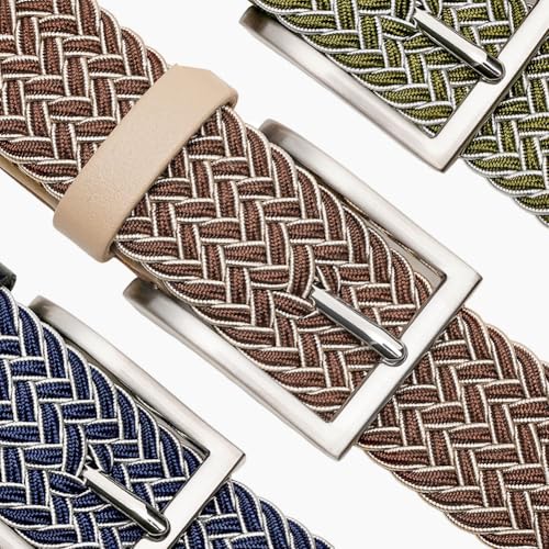Image of Men's Stretch Braided Elastic Woven Canvas Golf Belt, multicolor,1 3 /8 inch