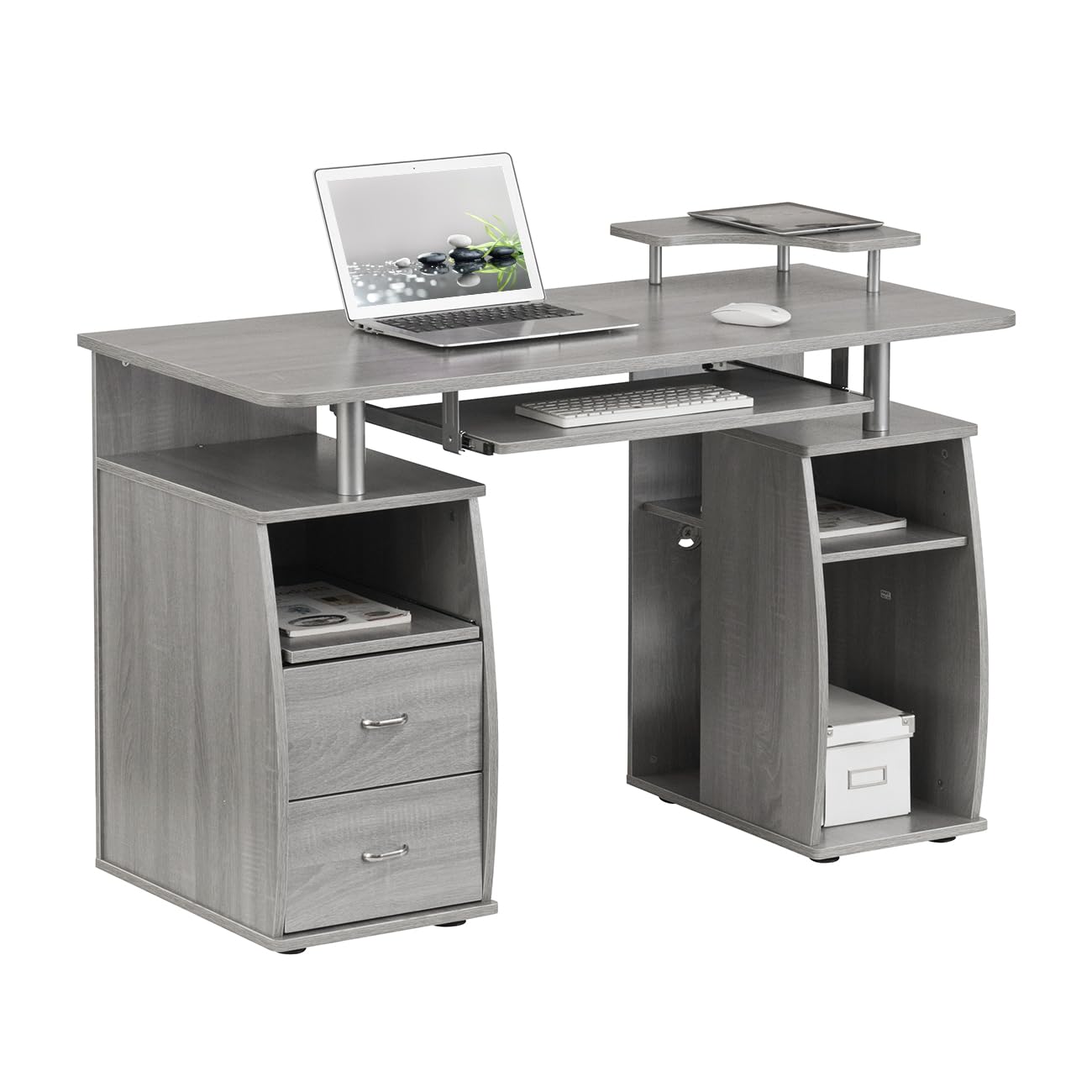 Photo 1 of **MISSING BOX 1 OF 2** **PARTS ONLY** Techni Mobili 47" W Computer Desk with Drawers and Storage, Office Desk with Printer Shelf, Pull Out Shelf and Keyboard Tray, Computer Workstation, Grey