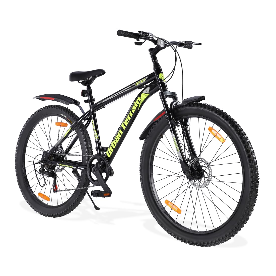 Urban Terrain Galaxy Max 27.5 inch Steel Geared High Performance Mountain Cycles for Men with Front Suspension & Dual Disc Brakes | Ideal for 15+ Years,Unisex, Frame Size : 17 inch (7 Speed, Green)
