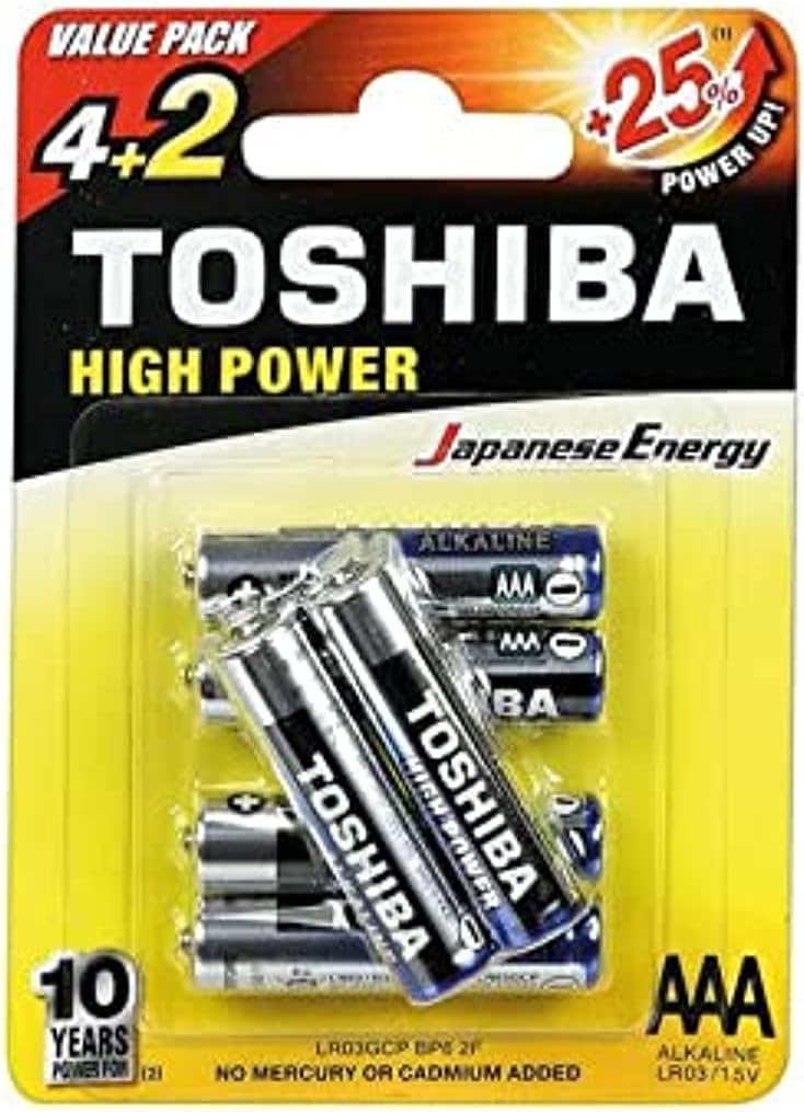 TOSHIBA Long-lasting Vibration resistance High Power Alkaline AAA - 4+2 Battery Pack