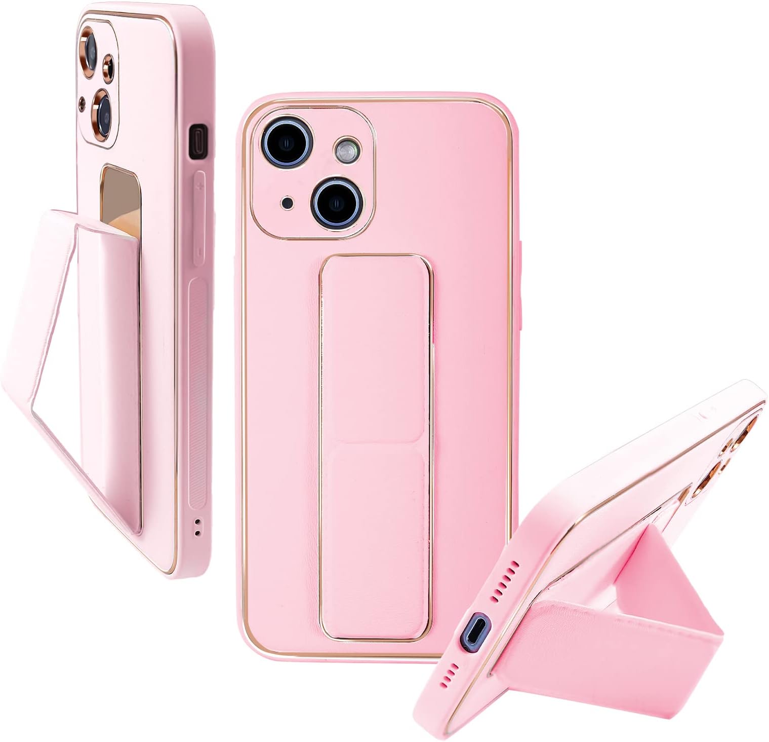 HANDODO for iPhone 14 Case, Stand Feature, Vegan Leather, Shockproof, Grip Band, iPhone Cover, Camera Protection, Shock Absorption, Dirt Resistant, Full Body Protection, Mobile Phone Case