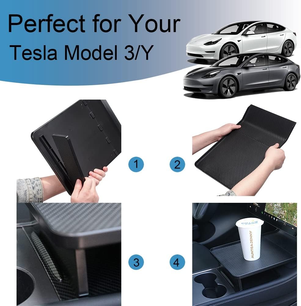 JSCARLIFE Center Console Tray for T-esla Model Y Model 3, Food Tray Table for Eating with Passenger, Car Tray Organizer Placing Essentials for T-esla Model Y/3 Accessories