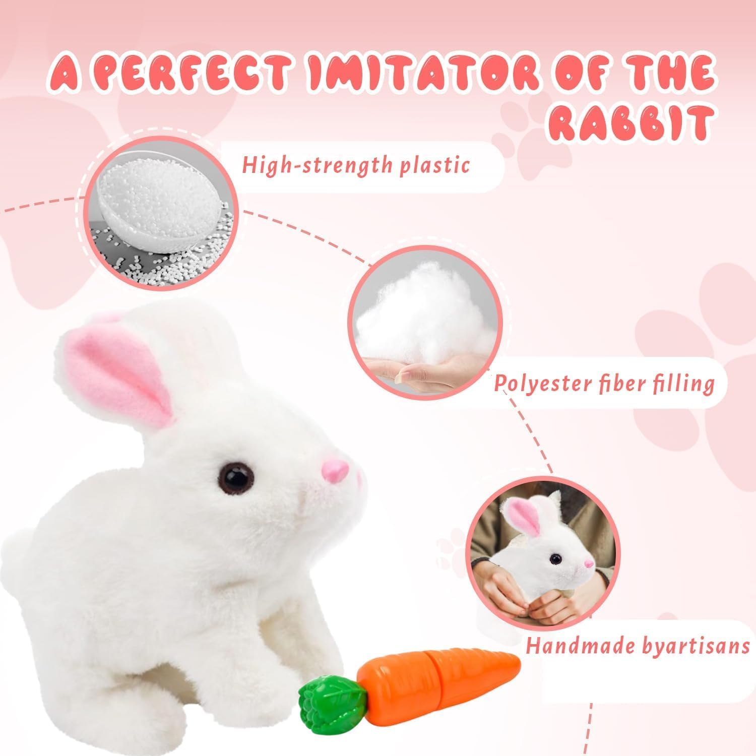 Bunny Stuffed Animal Plush, Interactive Electronic Pet Hopping Bunny Toy, Realistic Stuffed Easter Bunny Rabbit with Sounds and Movements Animated Walking Wiggle Ears Twitch Nose (Brown)