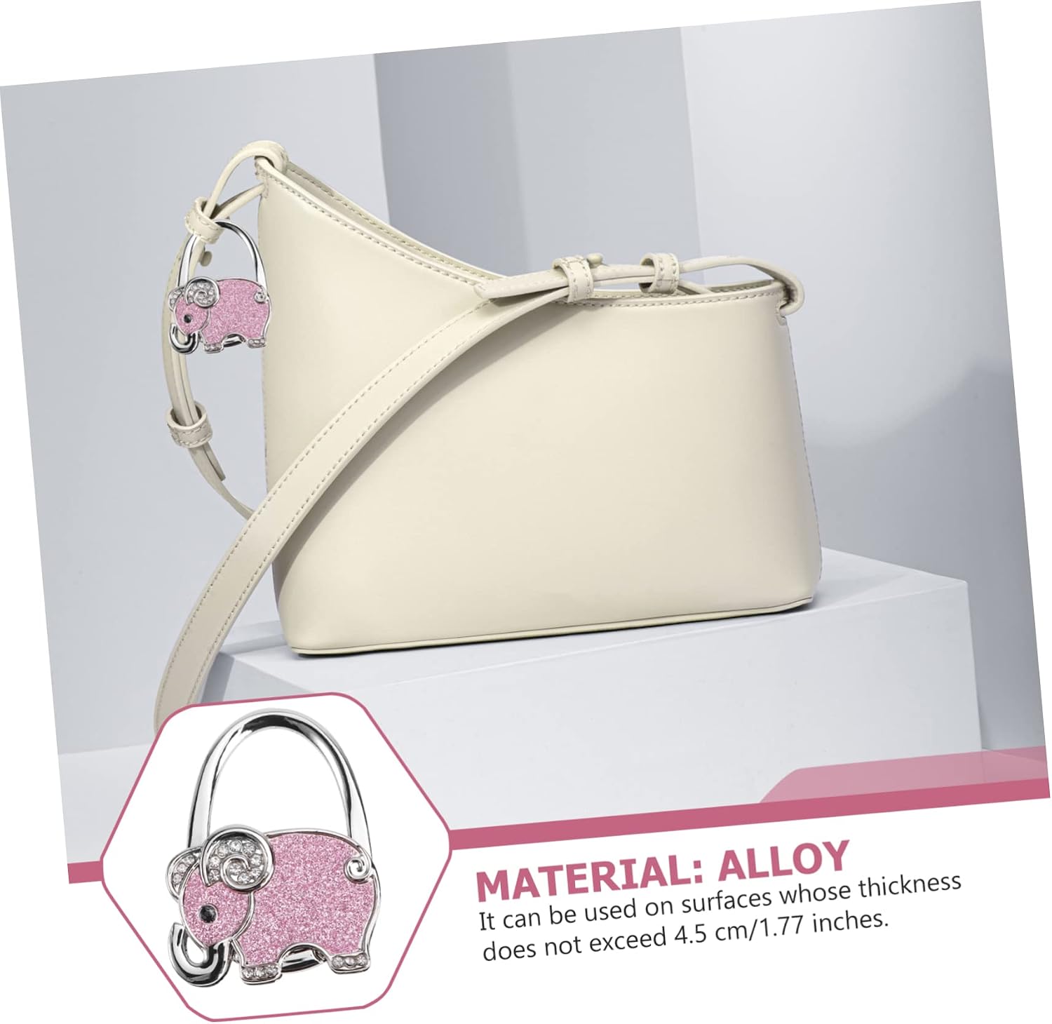 Foldable Rhinestone Elephant Handbag Hook Holder Non-Slip Purse Hanger for Tables Pink Keeps Bags Off The Floor at Restaurants Offices and More
