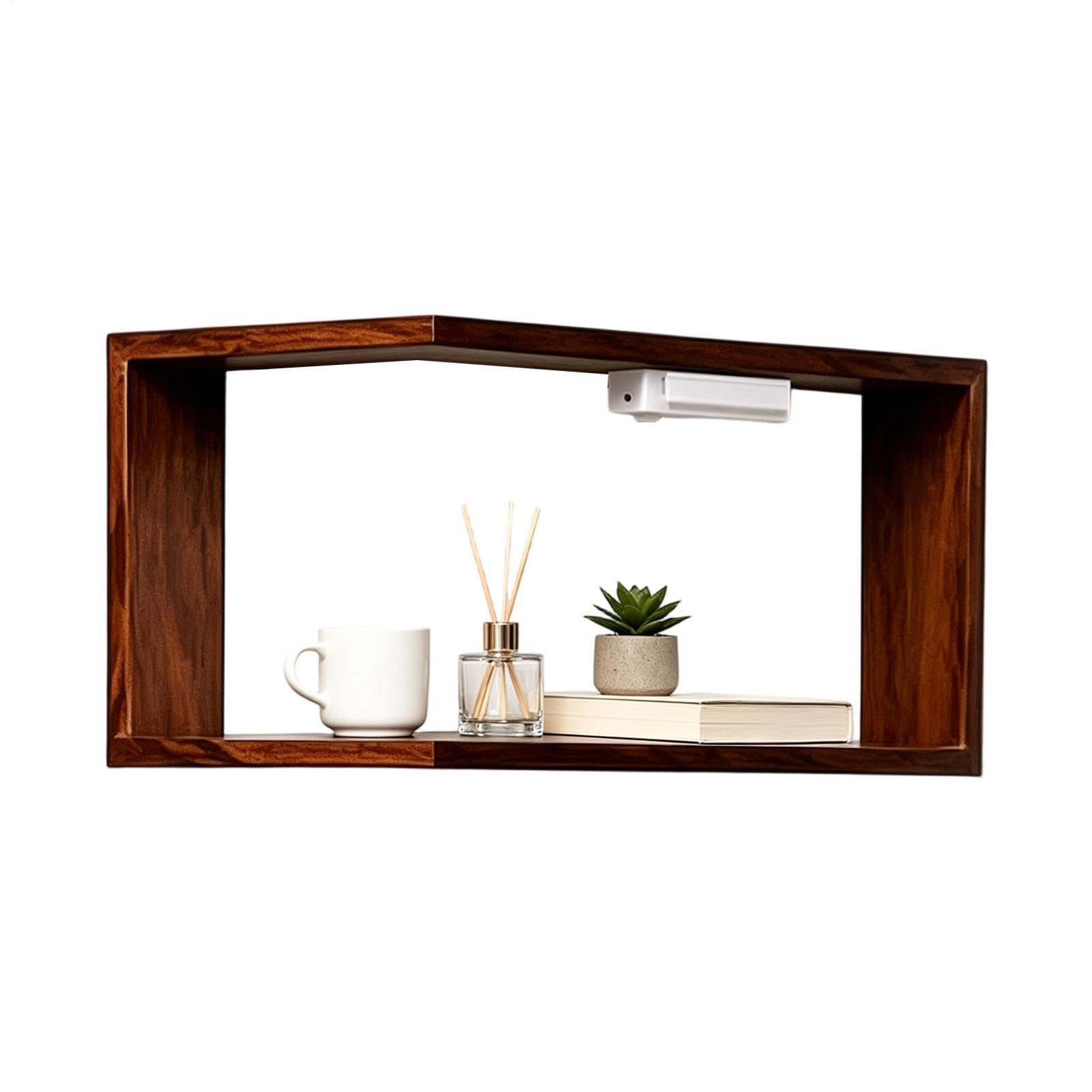Estantes de esquina flotantes en L con luces LED, organizador de pared de madera para dormitorio