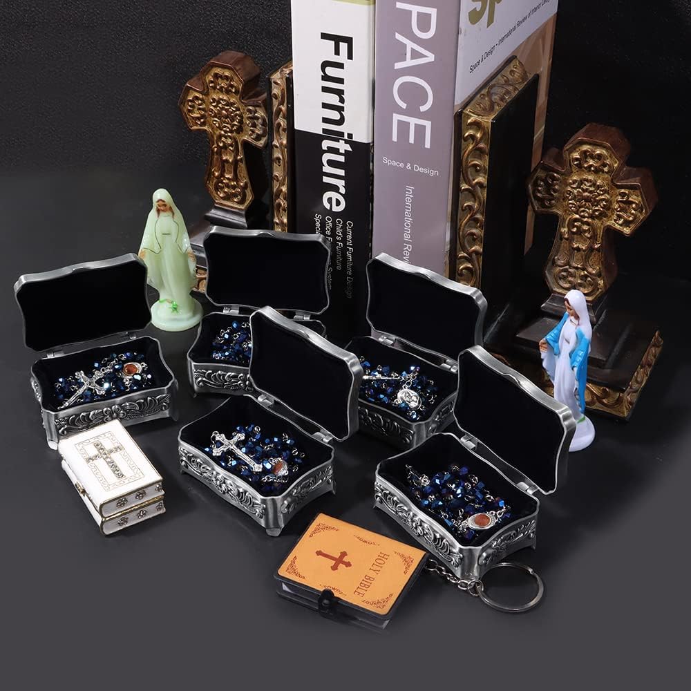 Rosary Beads for Women With Box, Blue Crystal Catholic Necklace, Last Supper Vintage Jewelry Box, Anglican Prayer Beads Christian Gifts - Image 7