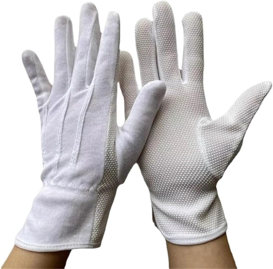 2/6Pairs White Gloves with Non-Slip Dotted Parades Gloves Marchings Band Etiquette Gloves for Formal Event Men Women(White Dots 6Pairs)