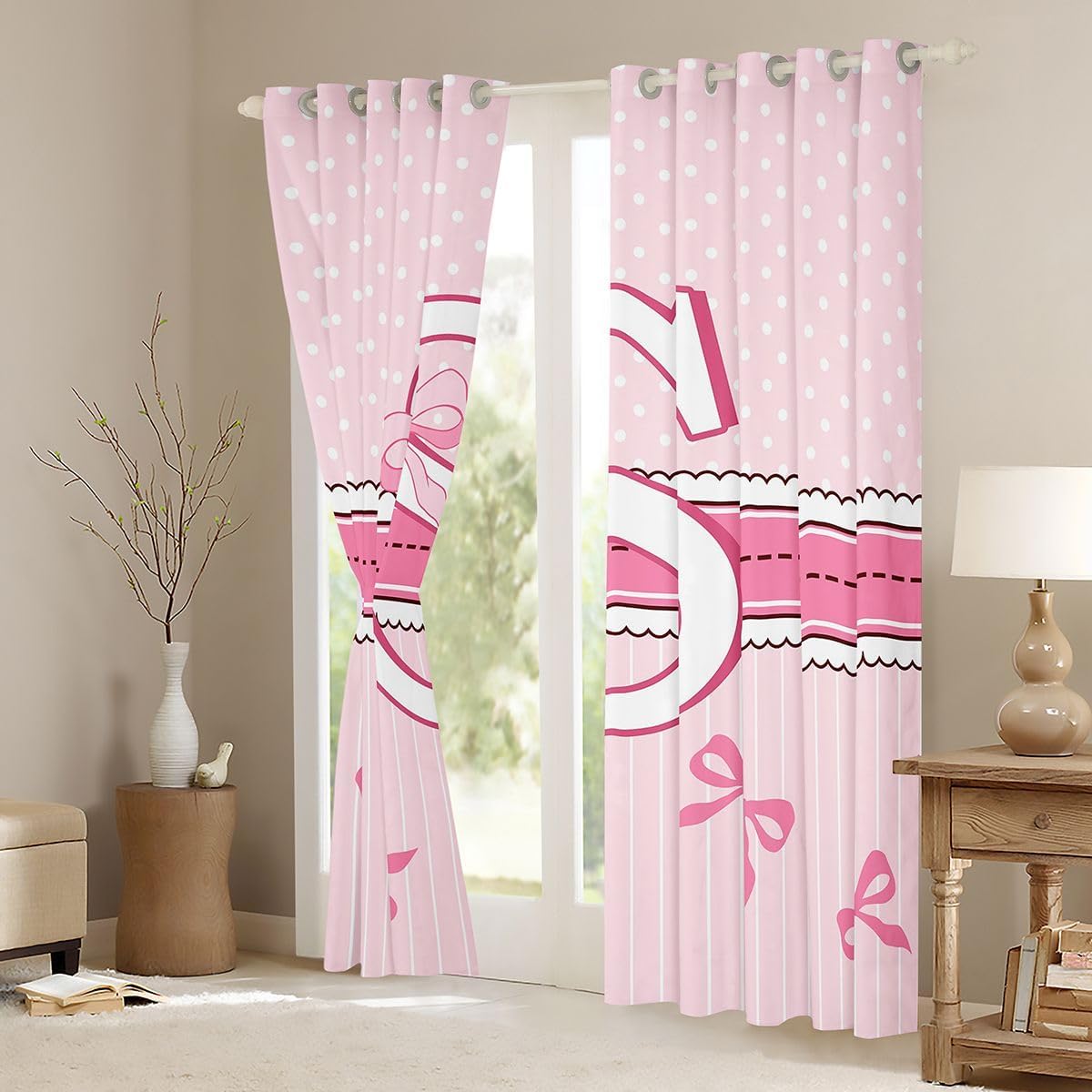 Feelyou Pink Bowknot Curtains for Bedroom Living Room Personalized Letter S Blackout Shades Bow Room Darkening Curtain Window Treatments, 2 Panels 42 x 90 Inch Decor image 3