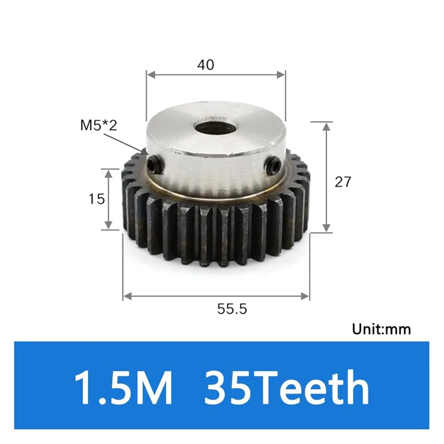 Industrial helical Gear 1.5M 35T Spur Gear Pinion Bore 6/8/10/12mm Model 1.5 Motor Gear with Step OD 48mm-63mm Carbon Ste(8mm)