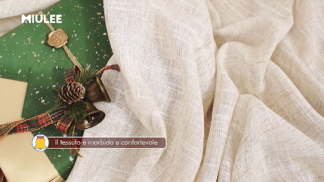 Tende In Lino E Poliestere MIULEE - 2 Pannelli 140x280 Cm, Traslucide, Con Nastro Arricciato, Bianco Riso - Foto 10