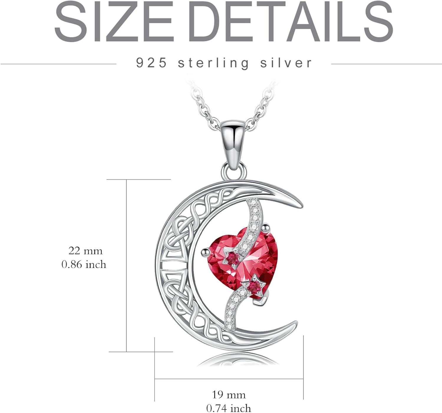 TOUPOP Moon and Star Birthstone Necklace for Women 925 Sterling Silver Celtic Moon Jewelry Valentines Day Birthday Gifts for Her Wife Mom - Image 6