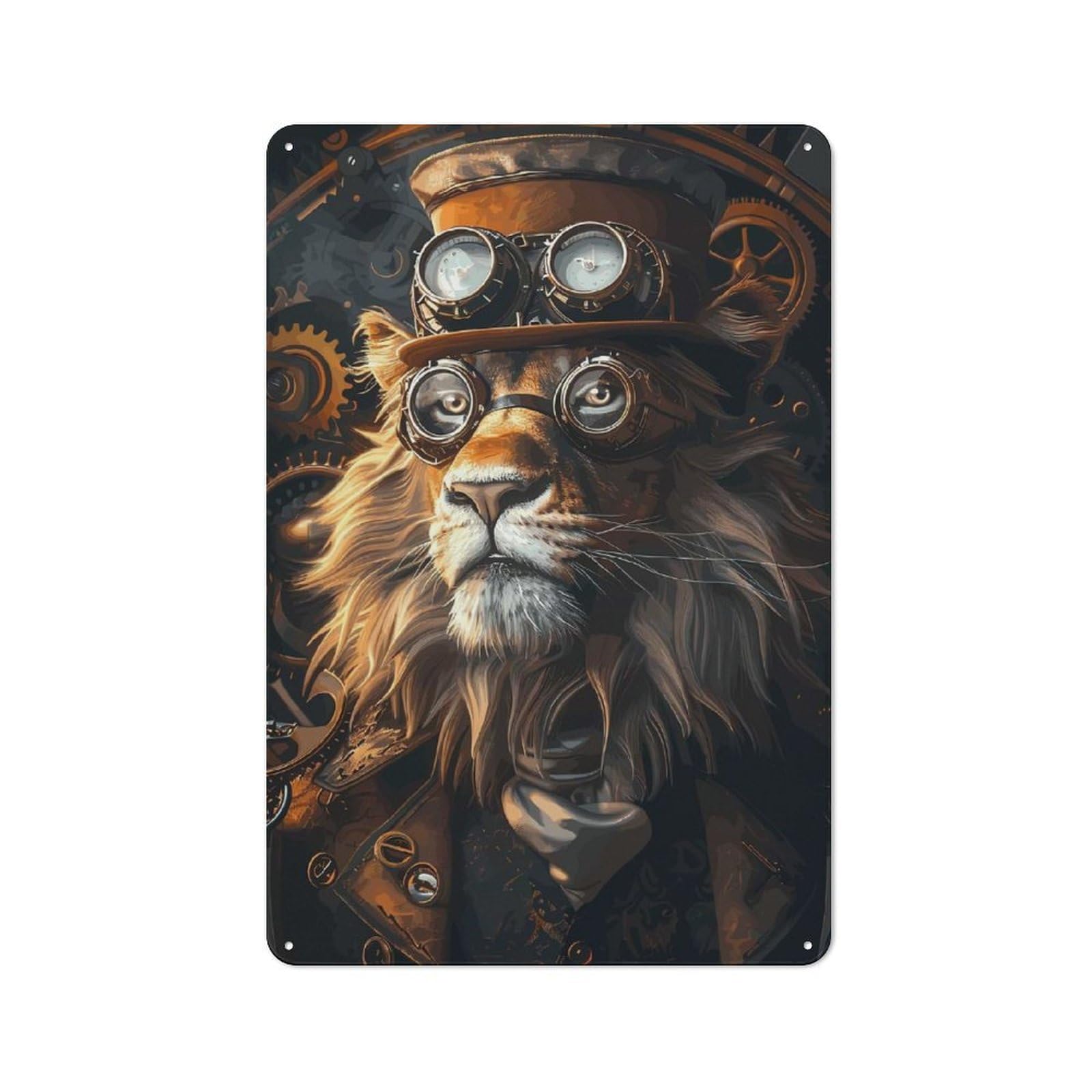 Junmoney Steampunk Lion Animal Metal Plaque 30X20cm With For Hallway Wall, Rustic Decor, For Garage, Workshop And Man Cave Decoration