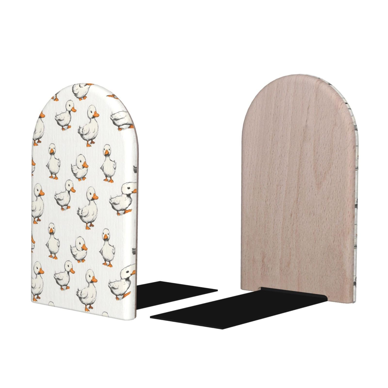 Cute Sketch Duck Print BookEnds 1 Pair, Decorative Bookends for Heavy Books, Wood Book Ends for Shelves, Book Organizer for Home Desk Office Supplies
