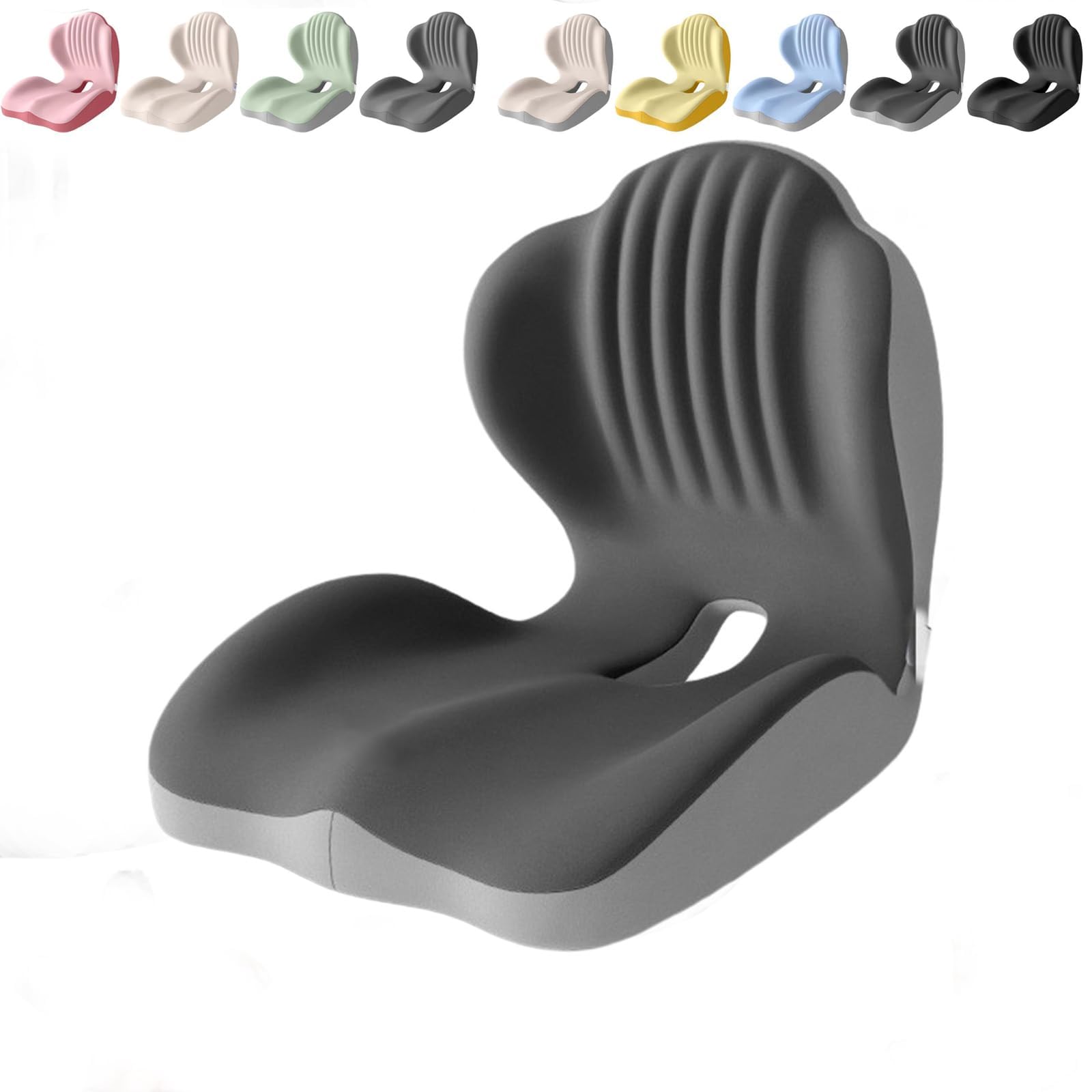 Memory Foam L-Shaped Integrated Seat Cushions with Lumbar Support, Office Chair Cushion, Ergonomic Back & Seat Cushion for Home, Car & Office Chairs (Grey)