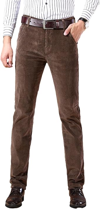 Mens Classic-Fit Corduroy Pant Cotton Flat Front Relaxed Straight Fit Stretch Fall Winter Casual Chino Trouser