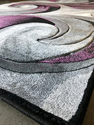 Modern Area Rug Contemporary Purple Black Gray Grey Carpet King Design 410 (5 Feet X 7 Feet) #TOP5