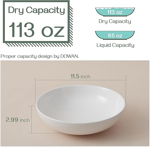 Vista 2 de DOWAN Tazones grandes de 11.5 pulgadas, plato blanco de 3.2 cuartos de galón, cuencos grandes de cerámica, aptos para microondas y lavavajillas