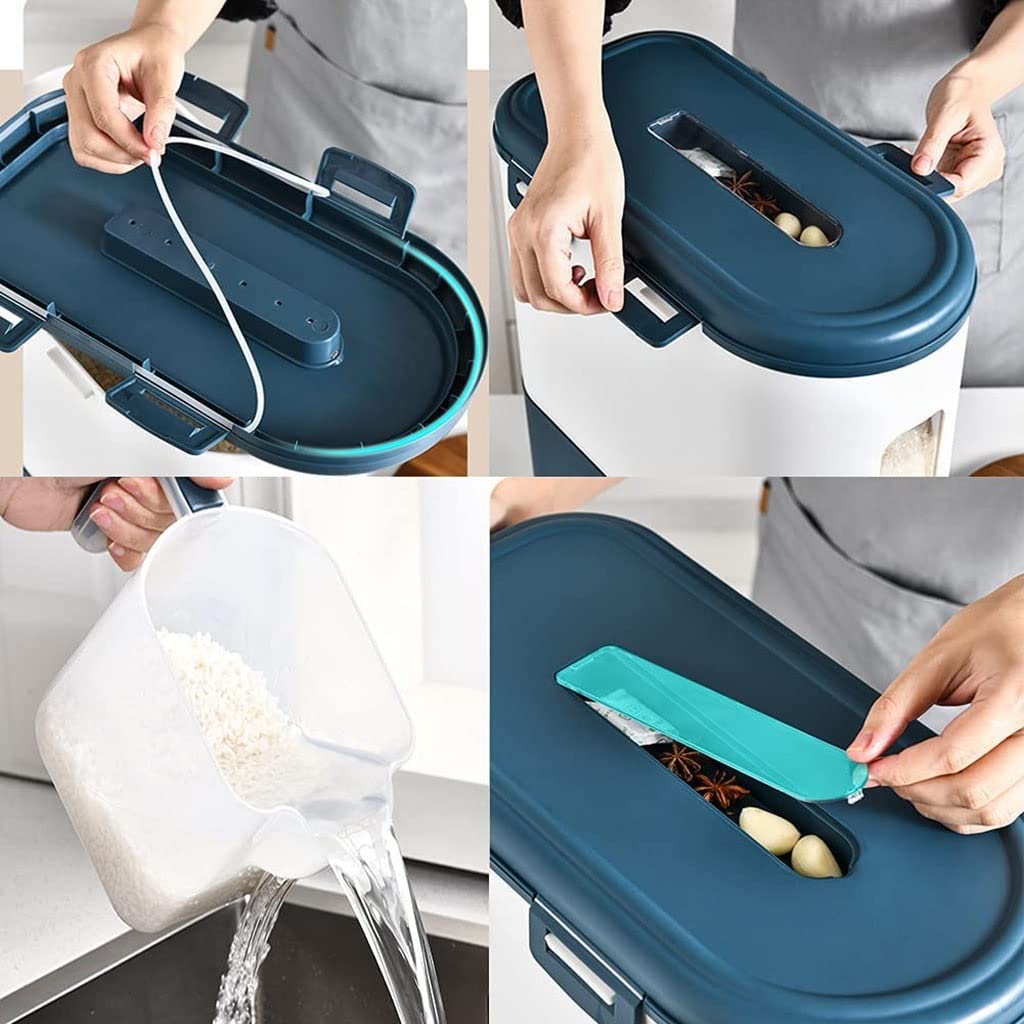Dozownik Płatków Kukurydzianych Dozownik zbóż blat, spiżarnia ryżowa Duży Healtight Grain Dispenser Container One-Click Household Household Hermetyczny (Color : Black-15kg)