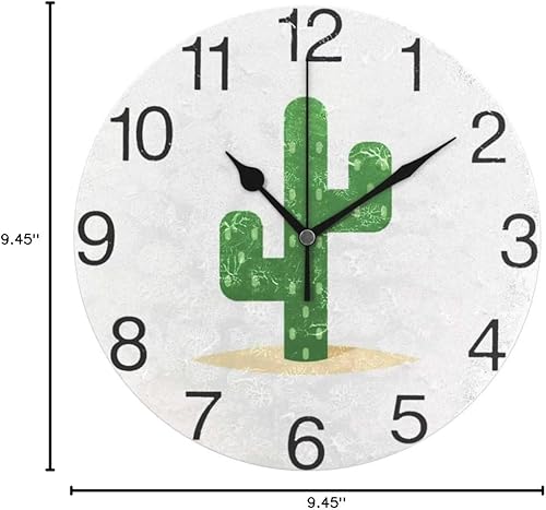 Miniatura 7 de senya Reloj de pared redondo de cactus del desierto, pintura al óleo silenciosa sin tictac, decorativo para el hogar, oficina, escuela, arte