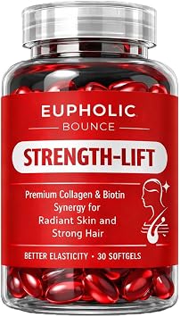 Euphoric Bounce Hair Oil Capsules,Capsulas para el Cabello,Premium Collagen & Biotin for Stronger Hair and Radiant Skin,30 Softgels